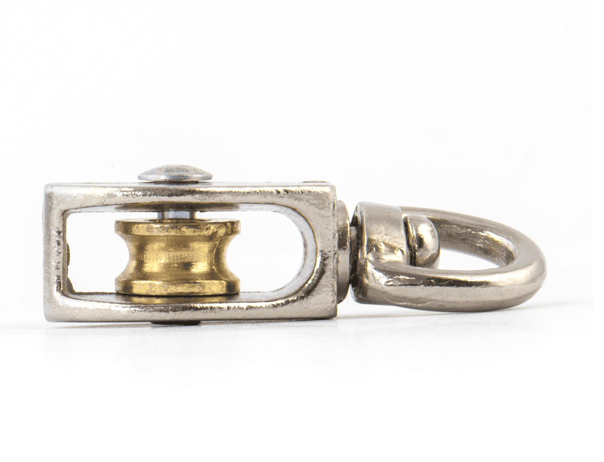 Talja och block 6st, locktalja enkel förnicklad svivel 1/230 kg, rep 4 mm