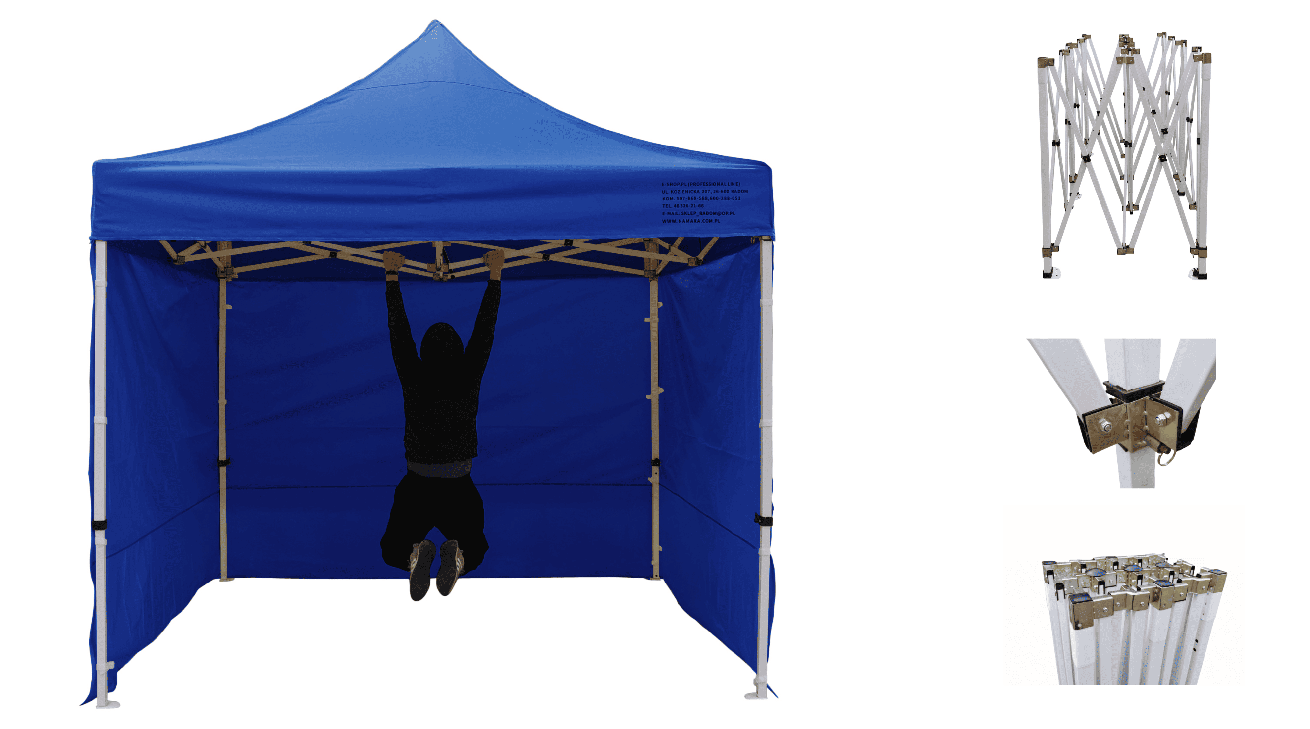 Premium popup tält 3 x 3m med 4 x 4 cm ben, robust handelstält, Namaxa