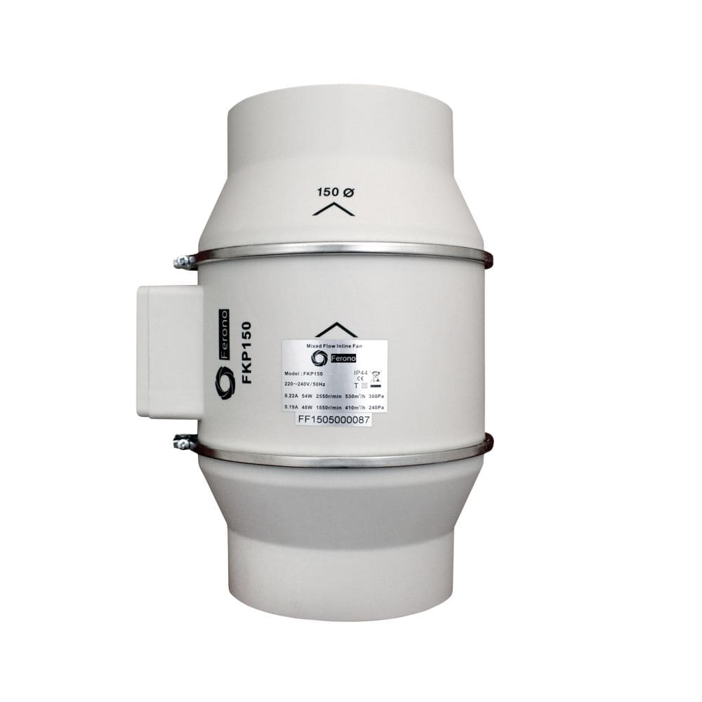 Kanalfläkt 150 mm, 530m3/h, 300Pa, 54W, rörfläkt, Ferono