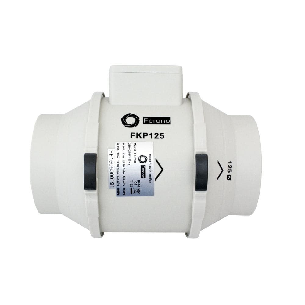 Duct fan 125 mm, 284m3/h, 159Pa, 33W, Ferono