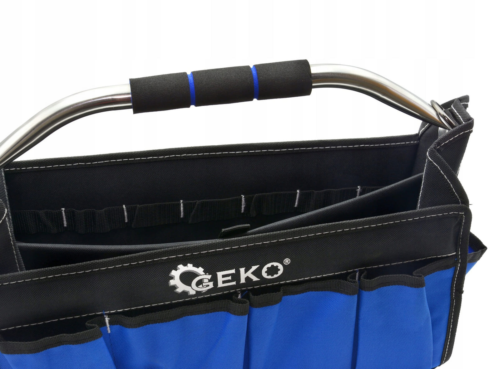 Tool Bag Open 49 x 23 x 28 cm, Metal Handle, 600D Polyester, Reinforced Bottom, Geko