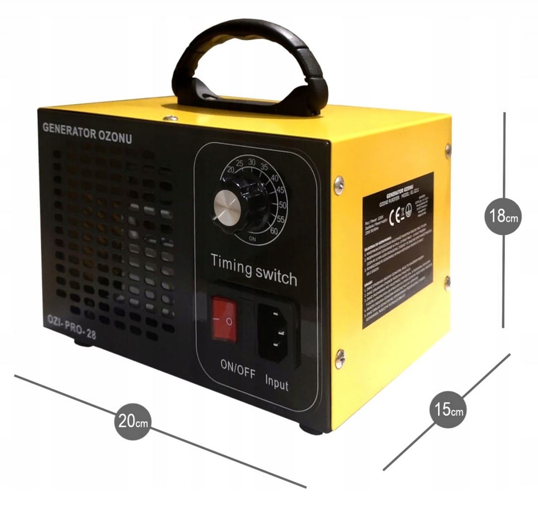 Ozone Generator 28, 000 mg/h, 120W, Disinfection for Rooms and Vehicles, 230V