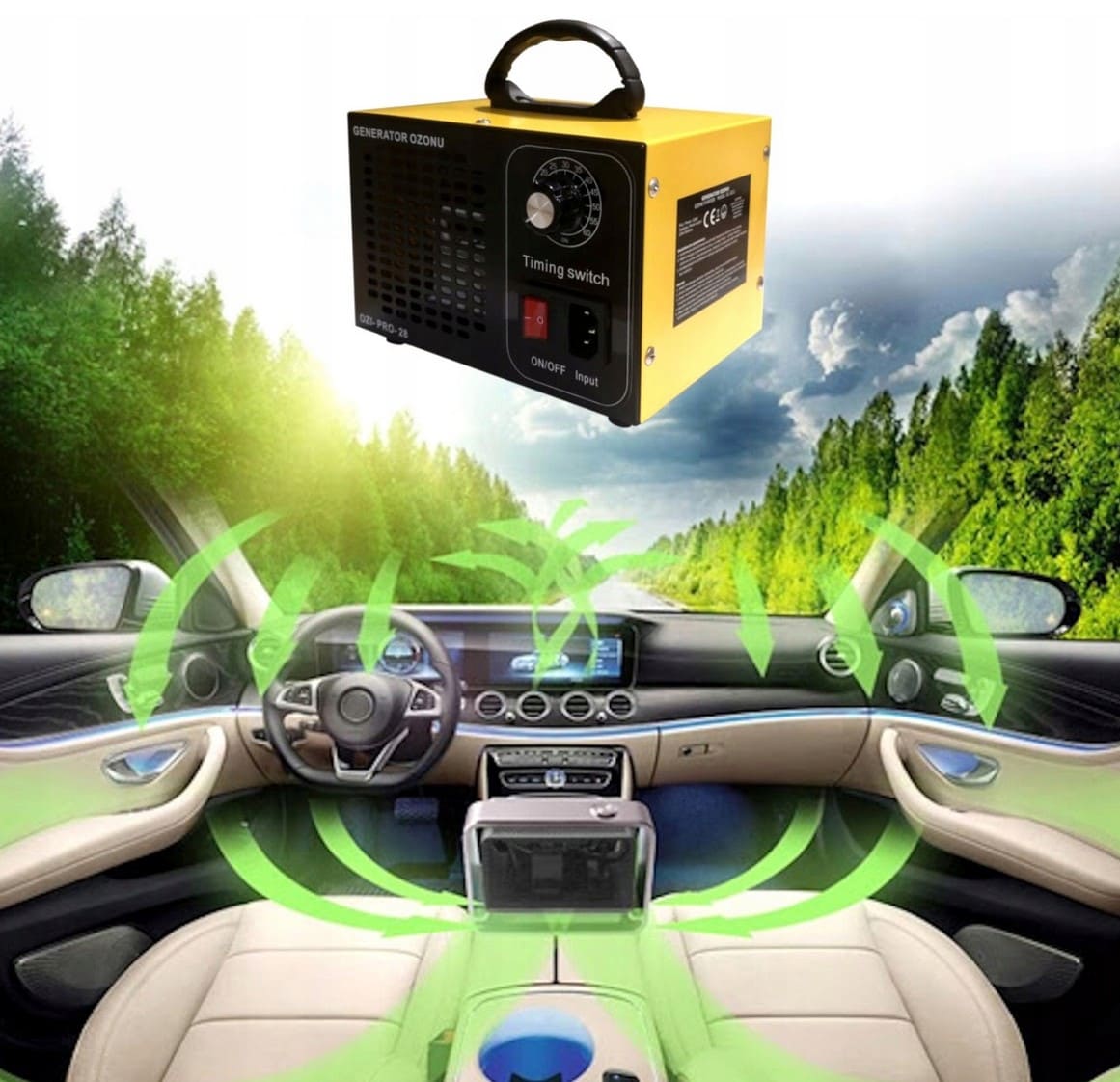 Ozone Generator 28, 000 mg/h, 120W, Disinfection for Rooms and Vehicles, 230V