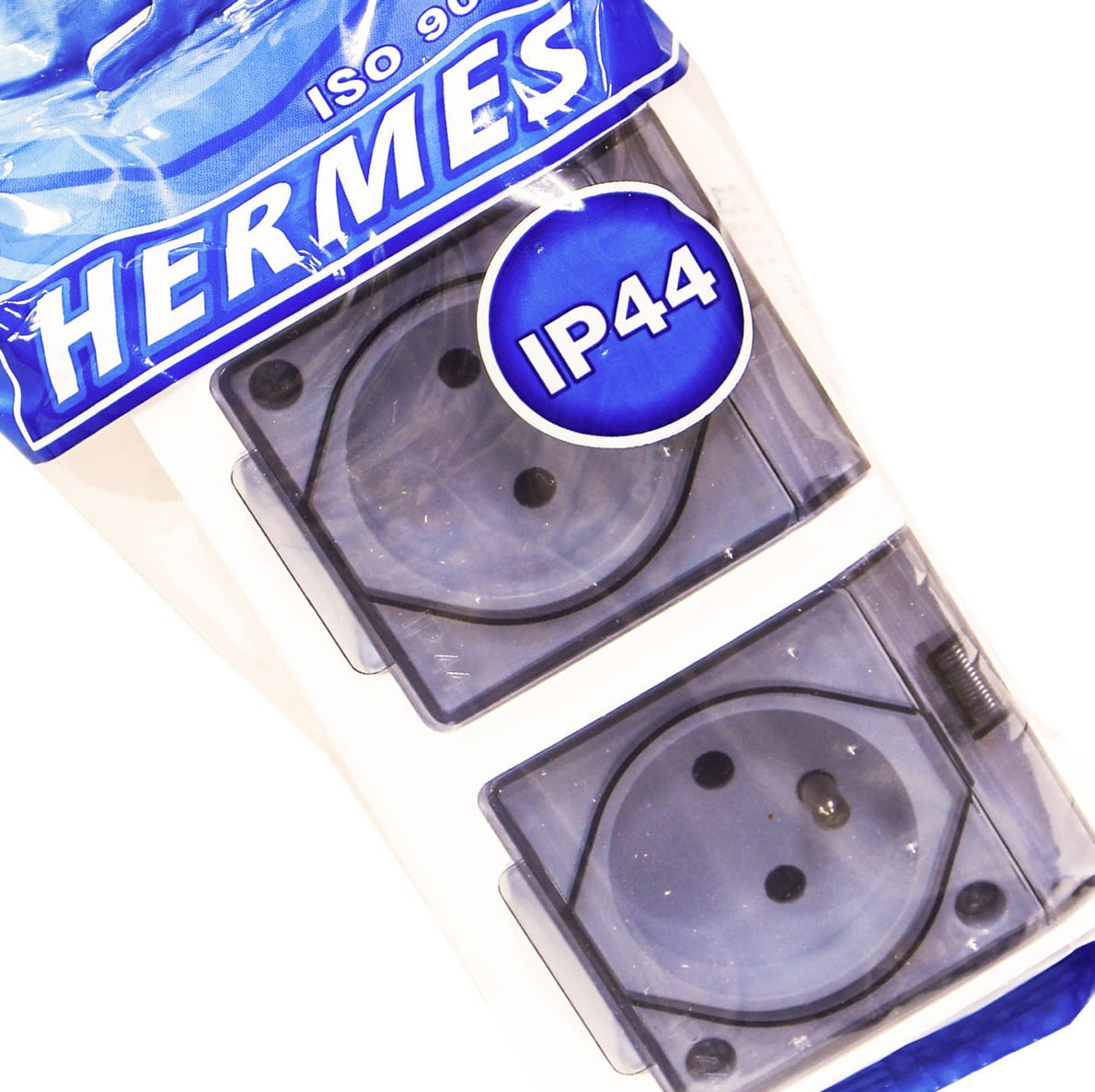 Surface-mount white dual sockets with covers, hermetic, 2 pcs, Hermes