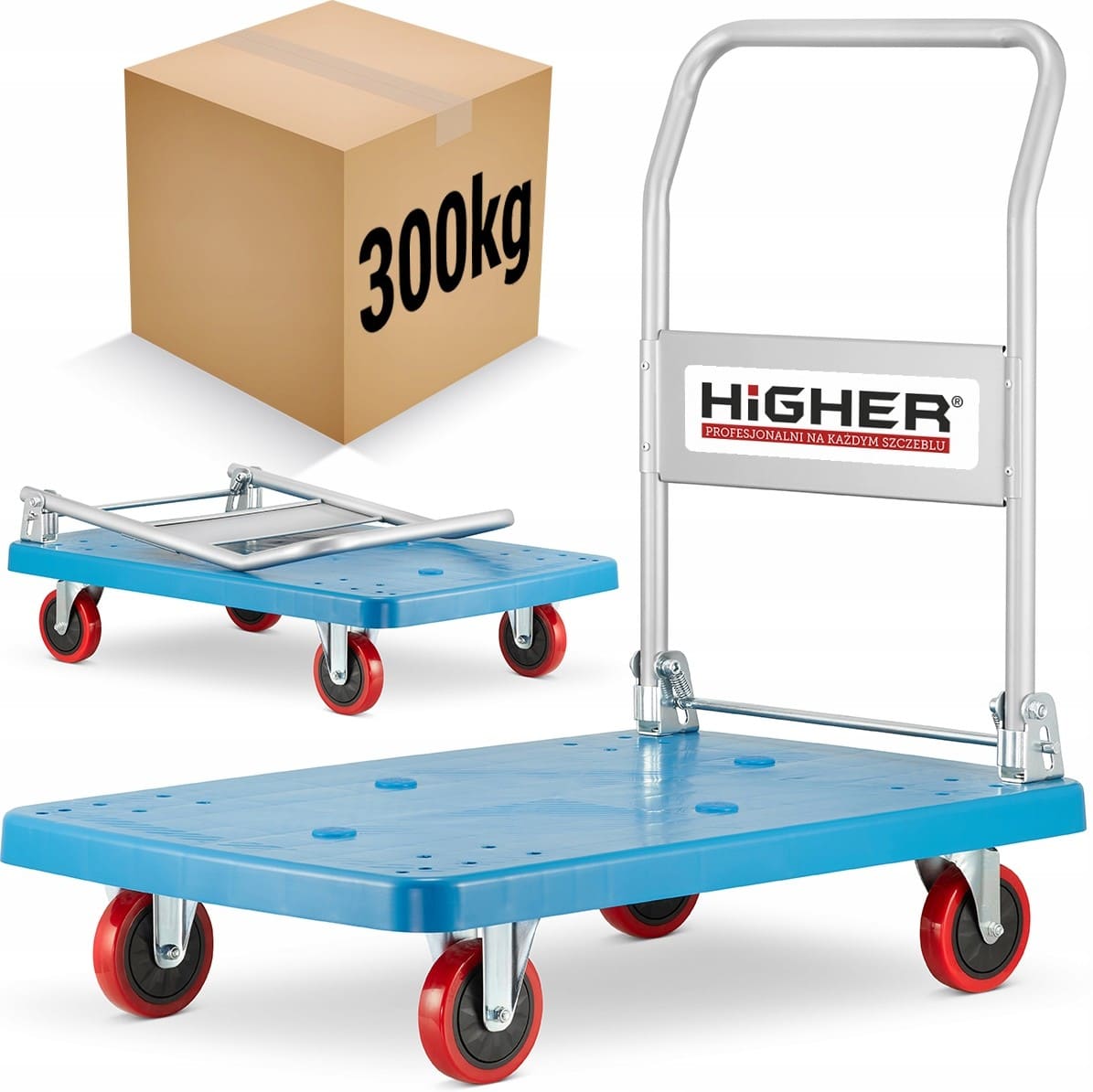 Warehouse Platform Trolley 300 kg, Polyurethane Wheels, HiGHER