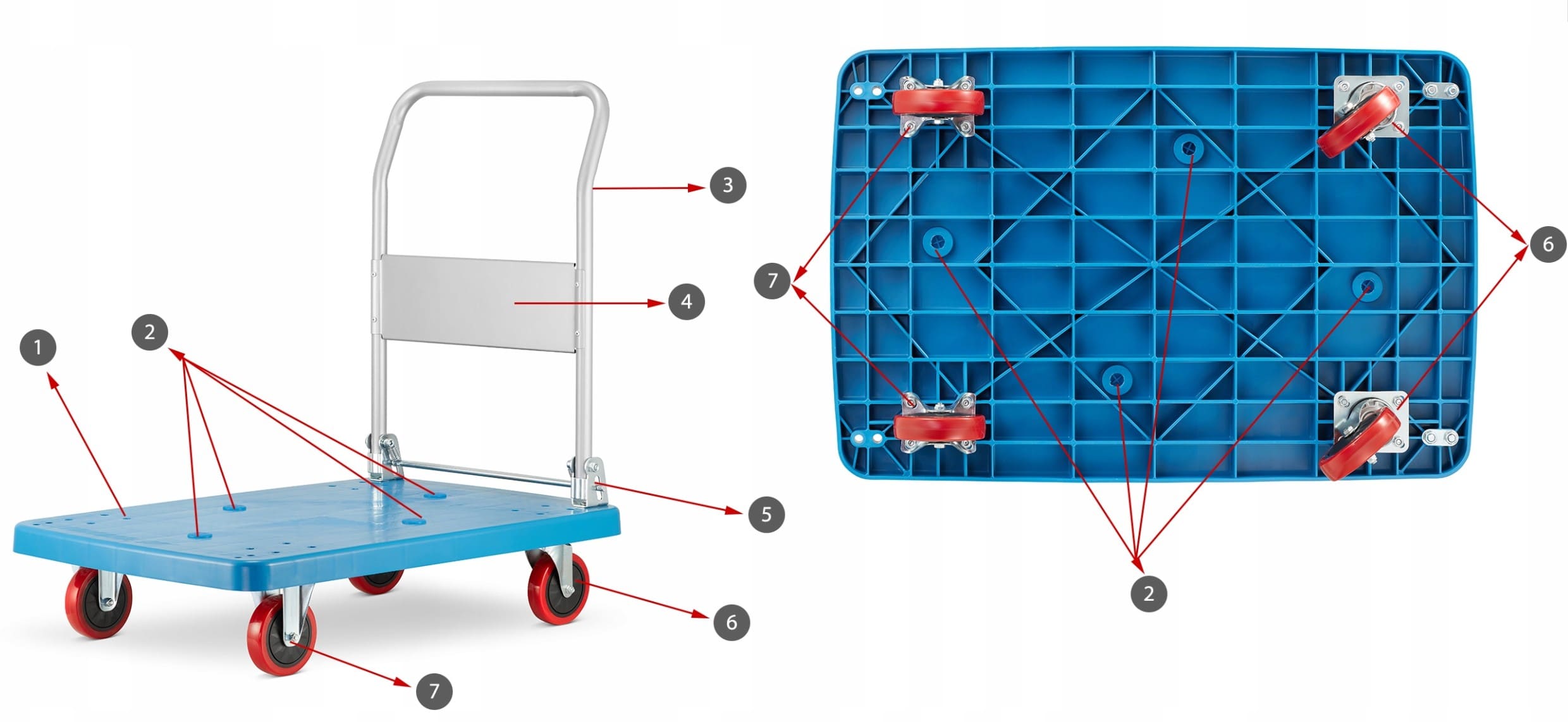 Warehouse Platform Trolley 300 kg, Polyurethane Wheels, HiGHER