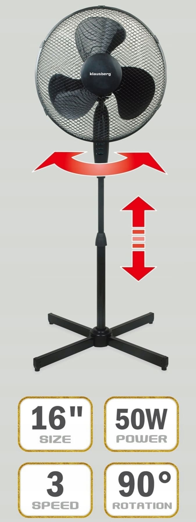 Stark golvfläkt 40 cm (16) 50W, stabil, teleskopfot 135 cm, oscillerande
