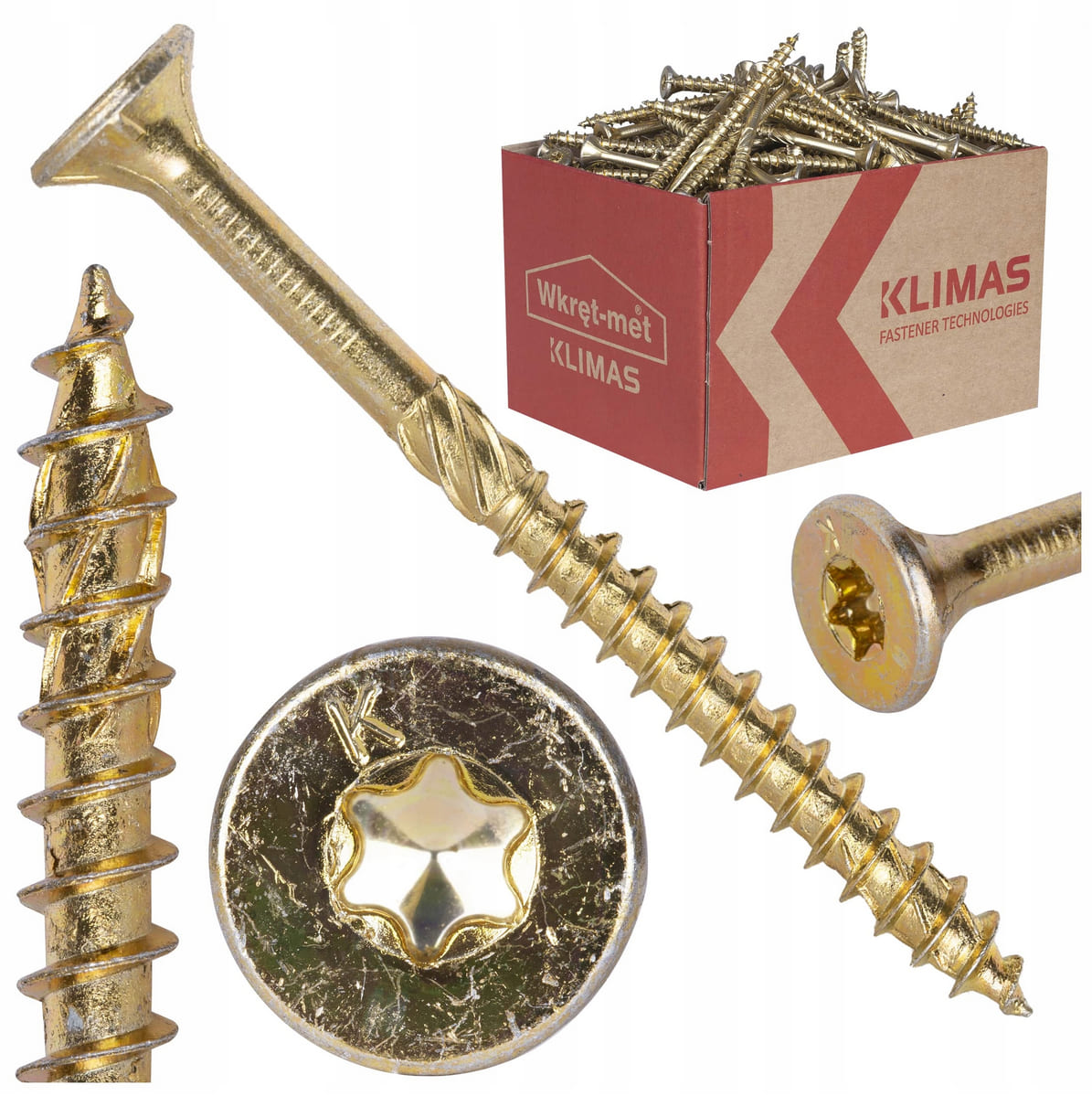 Wood Screws TORX C4 countersunk head 4 x 30 to 6 x 200, 200 to 1000st per box, Klimas
