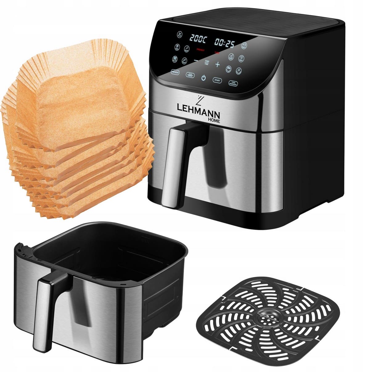 Varmluftsfritös Airfryer 8L – Hälsosam matlagning utan olja, 1800W, LCD, Lehmann Prokado