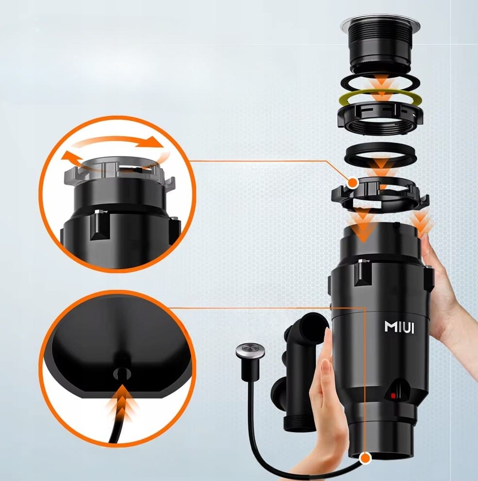 Avfallskvarn 1L, 2300 RPM, kraftfull och tyst matavfallskvarn, MIUI