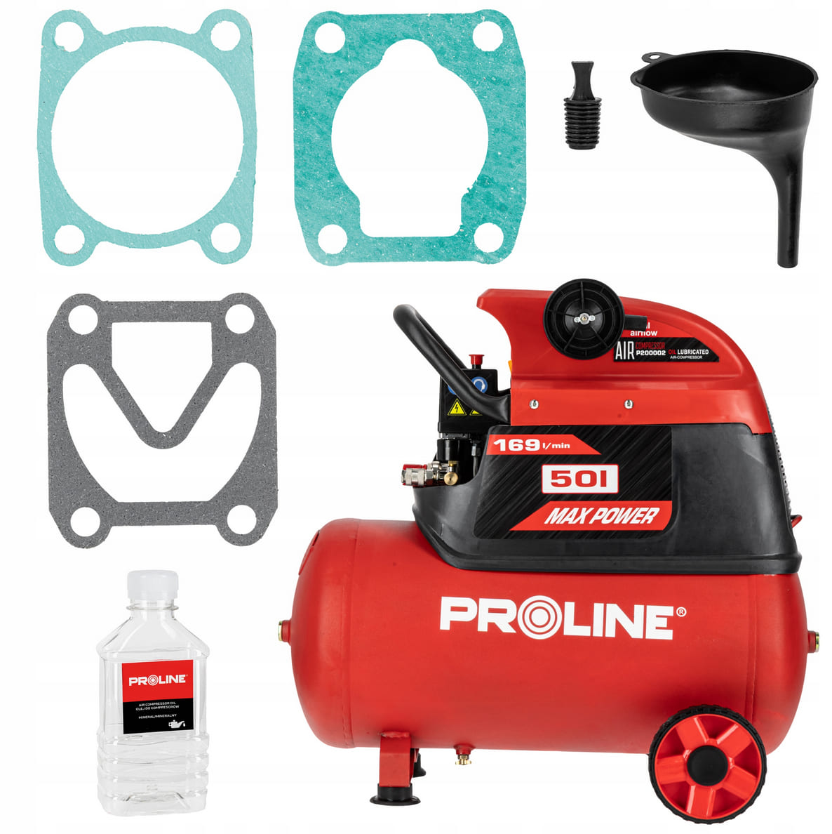 Oil-Lubricated Compressor 50L, 169 l/min, 8 bar, 1500W, 26 kg, Proline