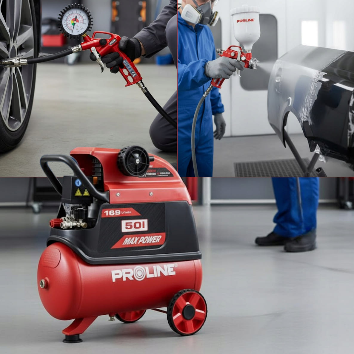 Oil-Lubricated Compressor 50L, 169 l/min, 8 bar, 1500W, 26 kg, Proline