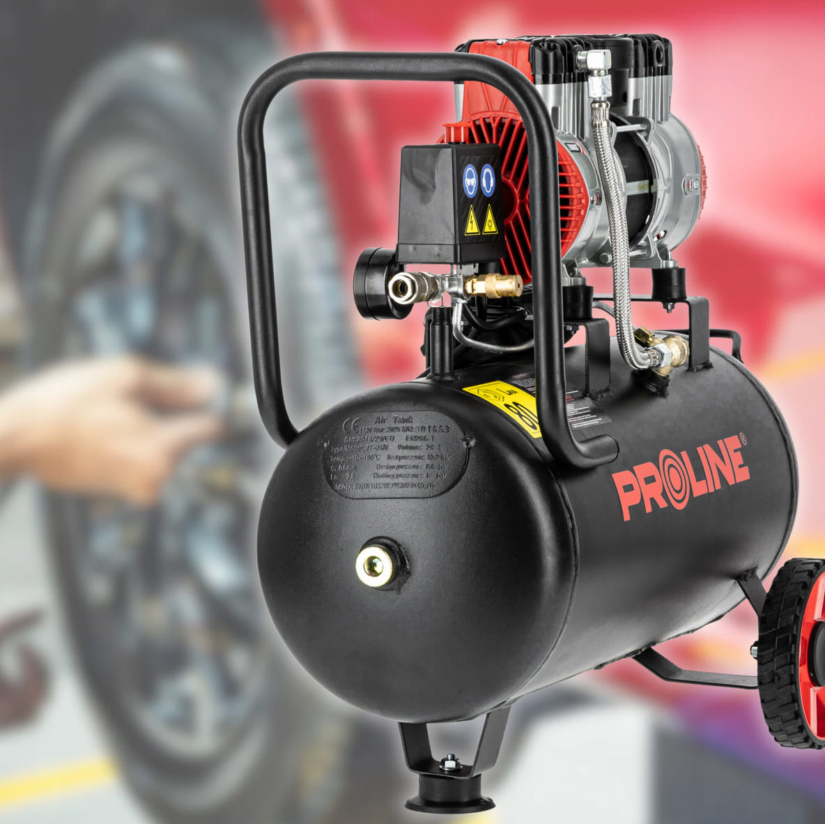 Olje-fri Kompressor 24L, 750W, 8BAR, 167L/MIN, Tyst Drift, Proline