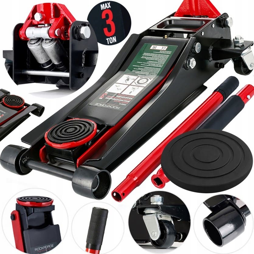 3T Hydraulic Floor Jack 75-510 mm, double cylinder, Rockforce
