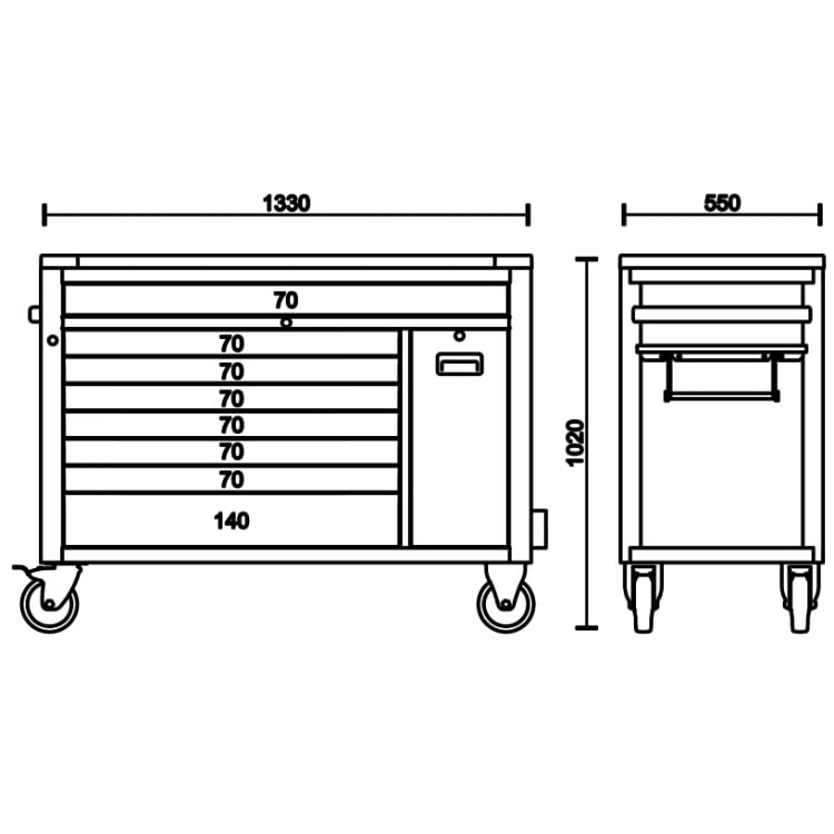 Verktygsvagn Extra Stor 8 Lådor 1100 kg Rostfri Anti-Tilt, BETA Tools