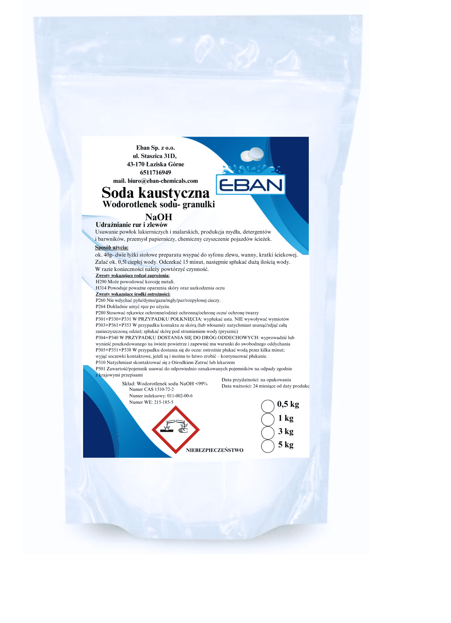Kaustiksoda 5L 99% rent, Eban
