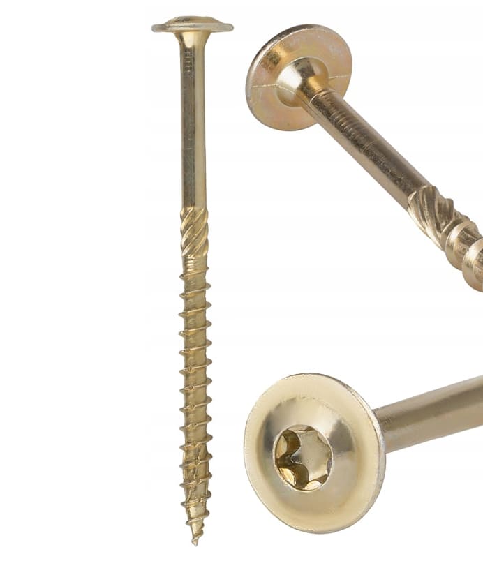 Structural timber wood screw with washer head TX, C4, yellow zinc, 4 x 30 to 6 x 200, 300 to 1000st per box, Klimas