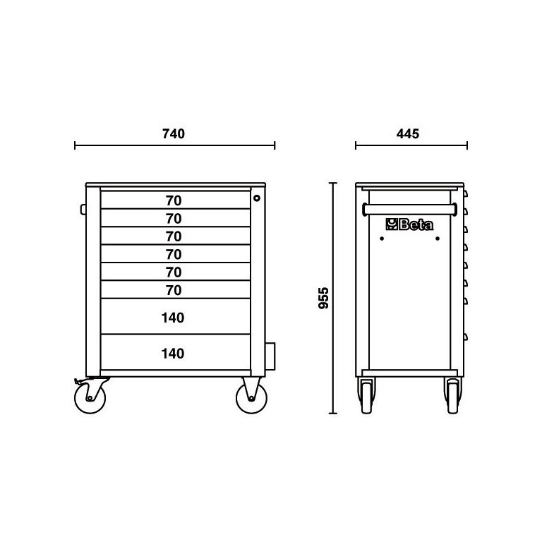 Verktygsvagn 7 Lådor 800 kg Centrallås Anti-Tilt ABS-Arbetsbänk, BETA Tools