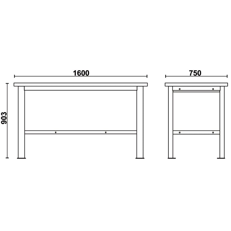 Arbetsbänk Enkel 1, 6m Rostfri Stål-MDF 1000 kg Golvfäste, BETA Tools