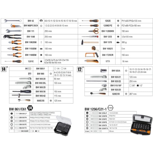 Tool Case 163 Tools Foam Tray Removable Panel 465 x 330 x 170 mm BW2056E, BETA Tools