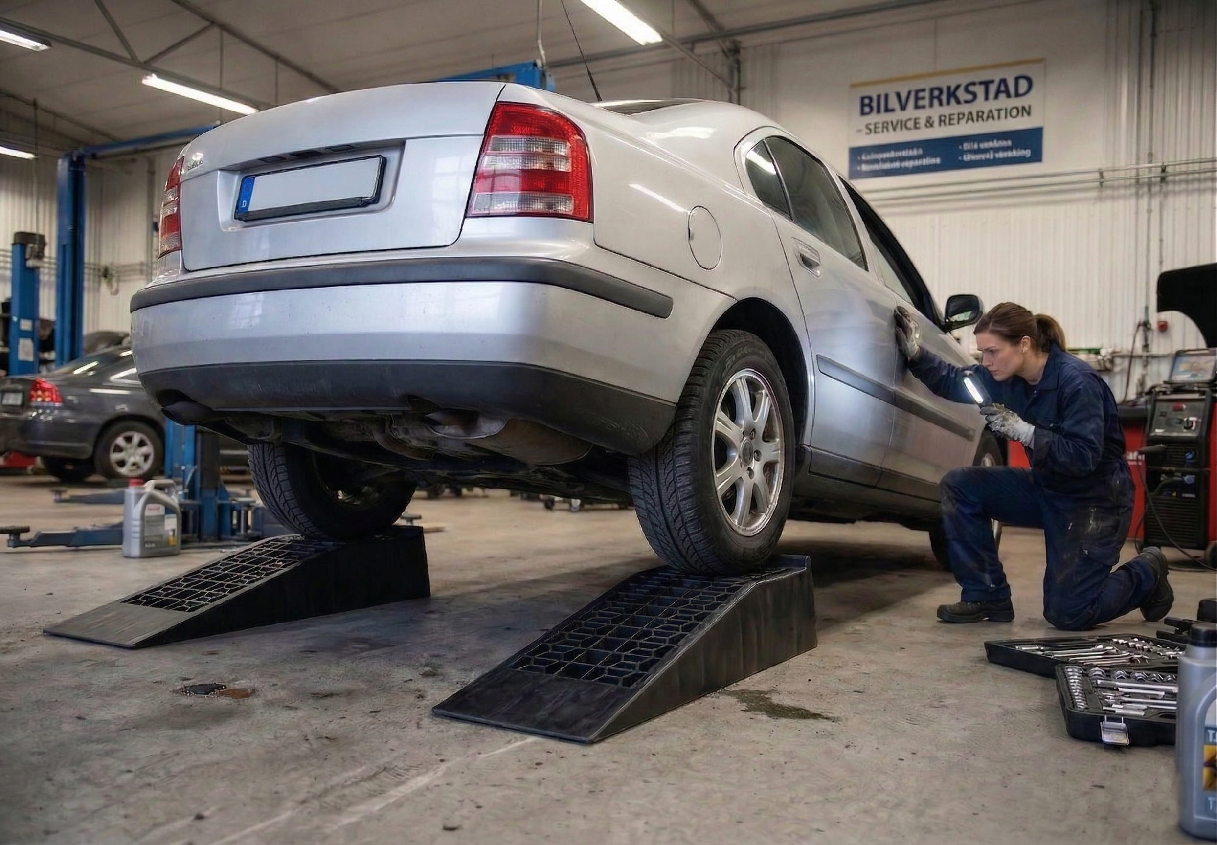 Car Ramp, Low-Profile Car Ramps 2-Pack Polypropylene 5 Tonne 65mm Lift 700x200x80mm
