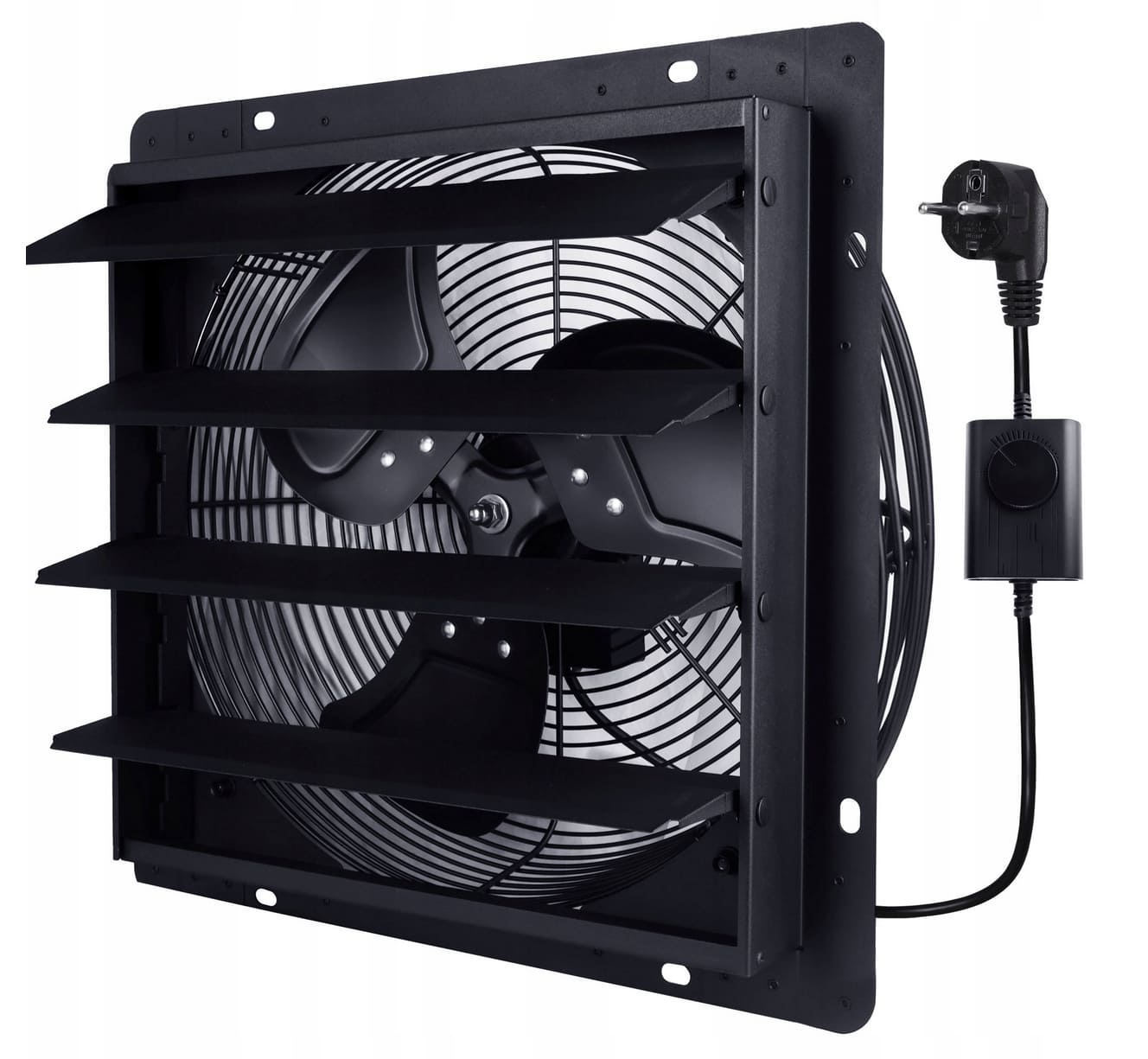 Axial Wall Fan Exhaust 300mm 710m³/h Aluminium with Louvres and Speed Controller, Eberg