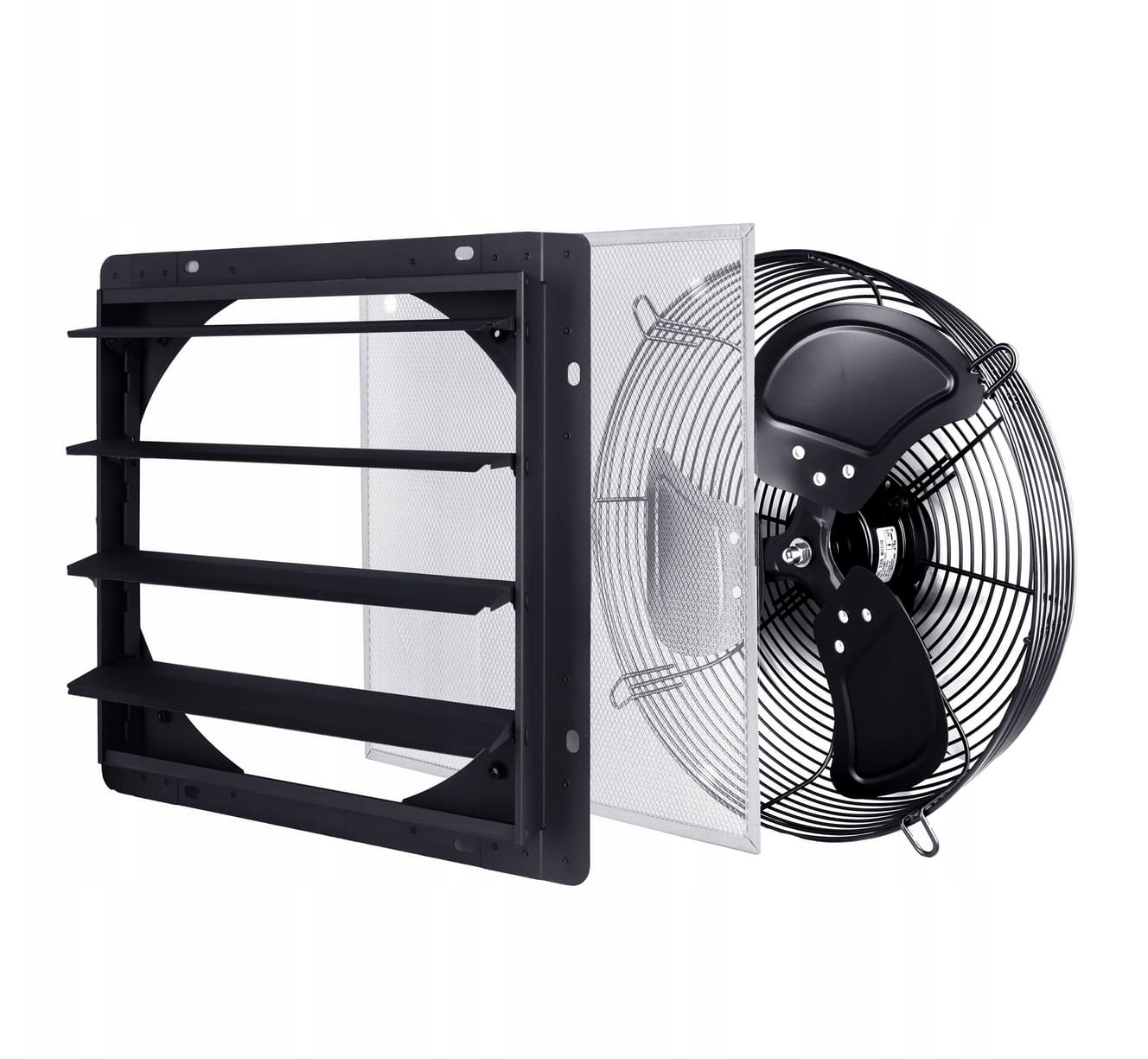 Axial Wall Fan Exhaust 300mm 710m³/h Aluminium with Louvres and Speed Controller, Eberg