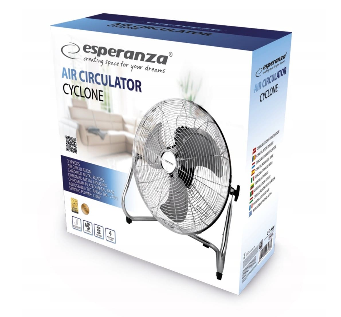 Circulation Fan Floor Standing 50 cm 110 W Chrome Metal 3 Speeds