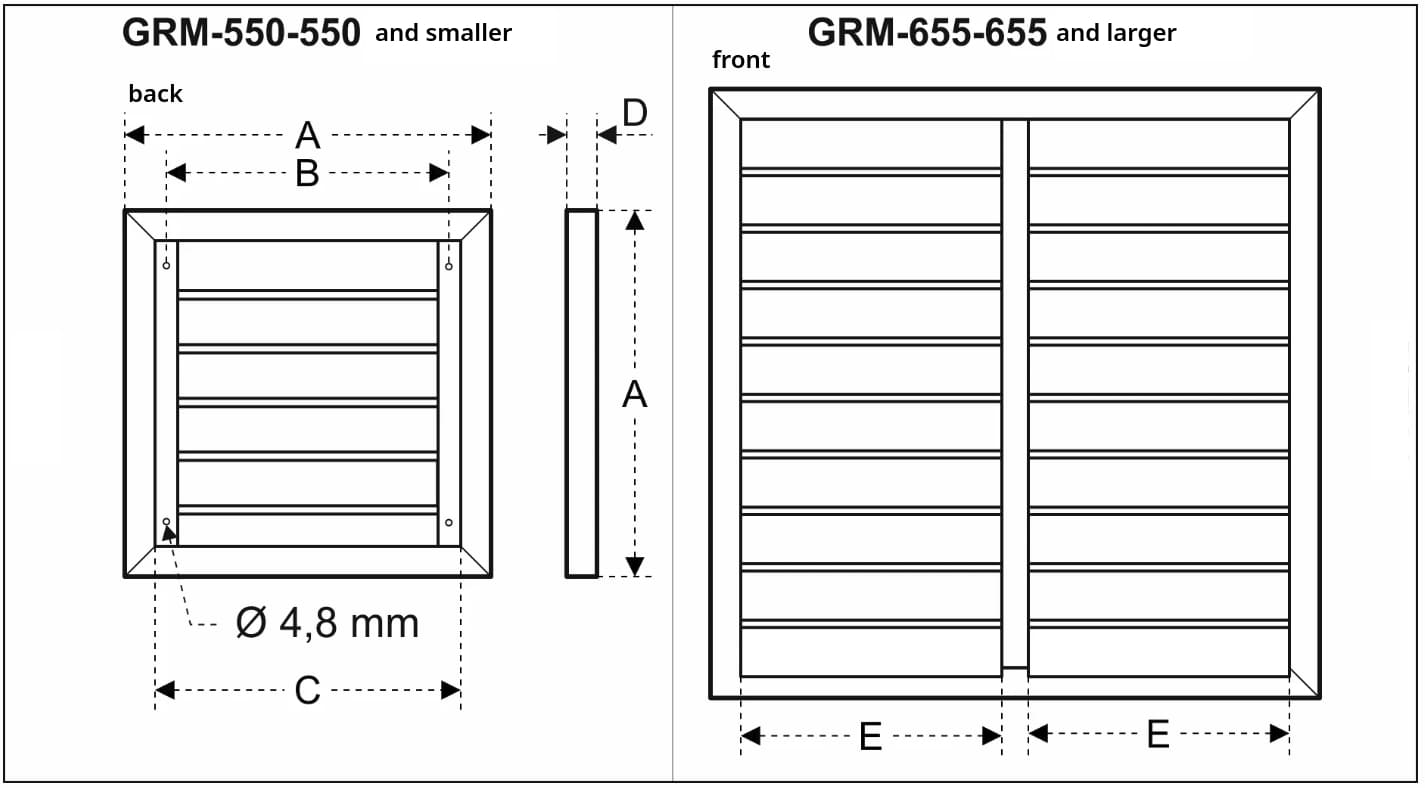 Ventilationsgaller Yttre Gravitationsjalusi 550x550mm PVC Grå, Vents-Group