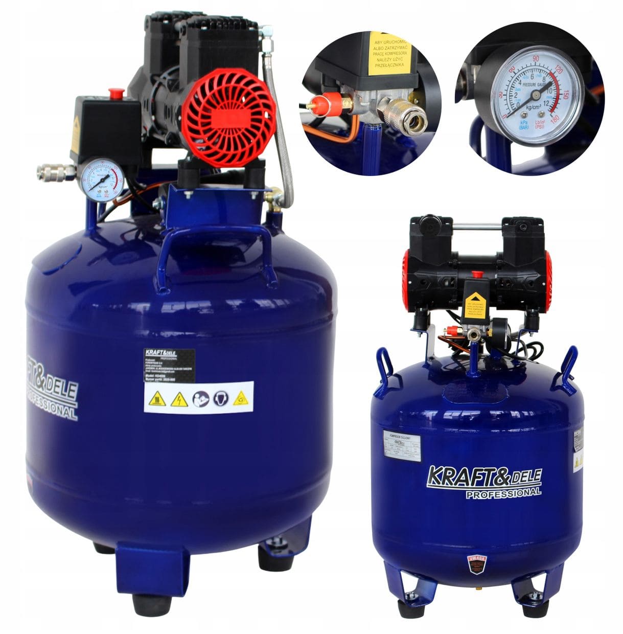 Oil-Free Compressor 50L 1500W 290L/min Round Quiet 75dB Folding Handle, Kraft&Dele