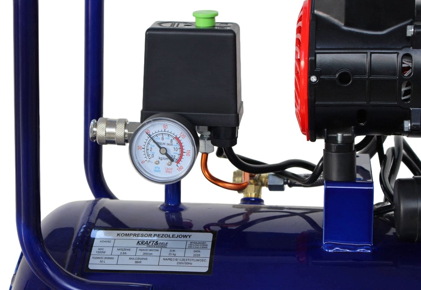 Oil-Free Compressor 50L 1500W 290L/min Quiet 75dB, Kraft&Dele