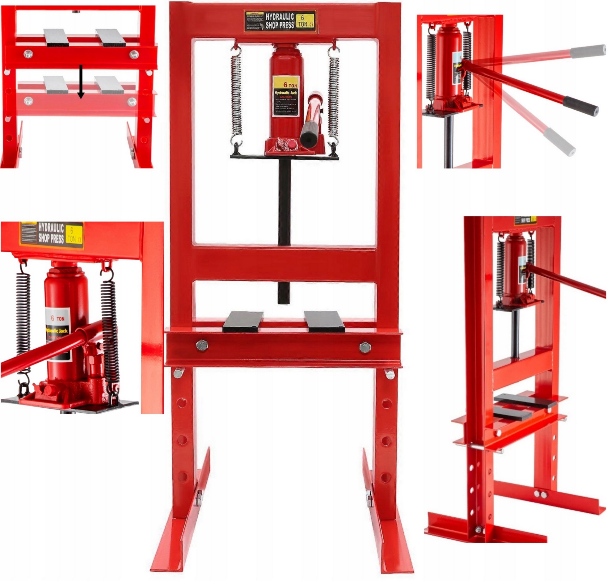 Hydraulisk Verkstadspress 6 Ton H-Ram 140 mm Slag V-Block 4-Stegs Höjdjustering, AppTech