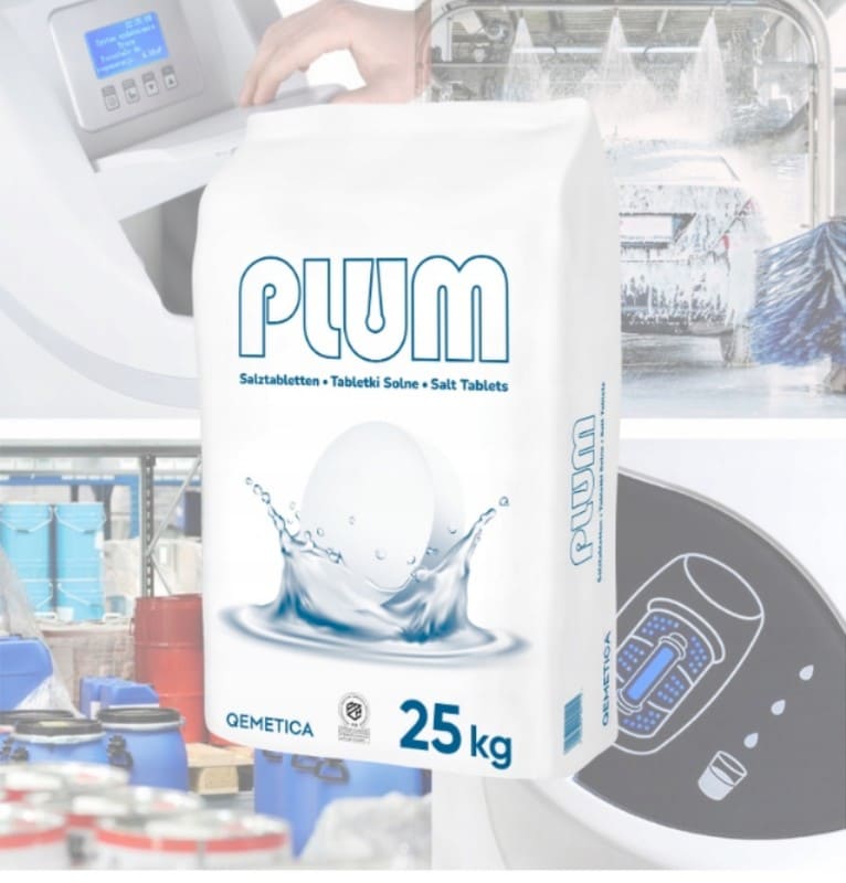 Salt Tablets Water Softener 25 kg NaCl 99.9% EN 973 Ø25 mm Limescale Protection Ion Exchange, Qemetica