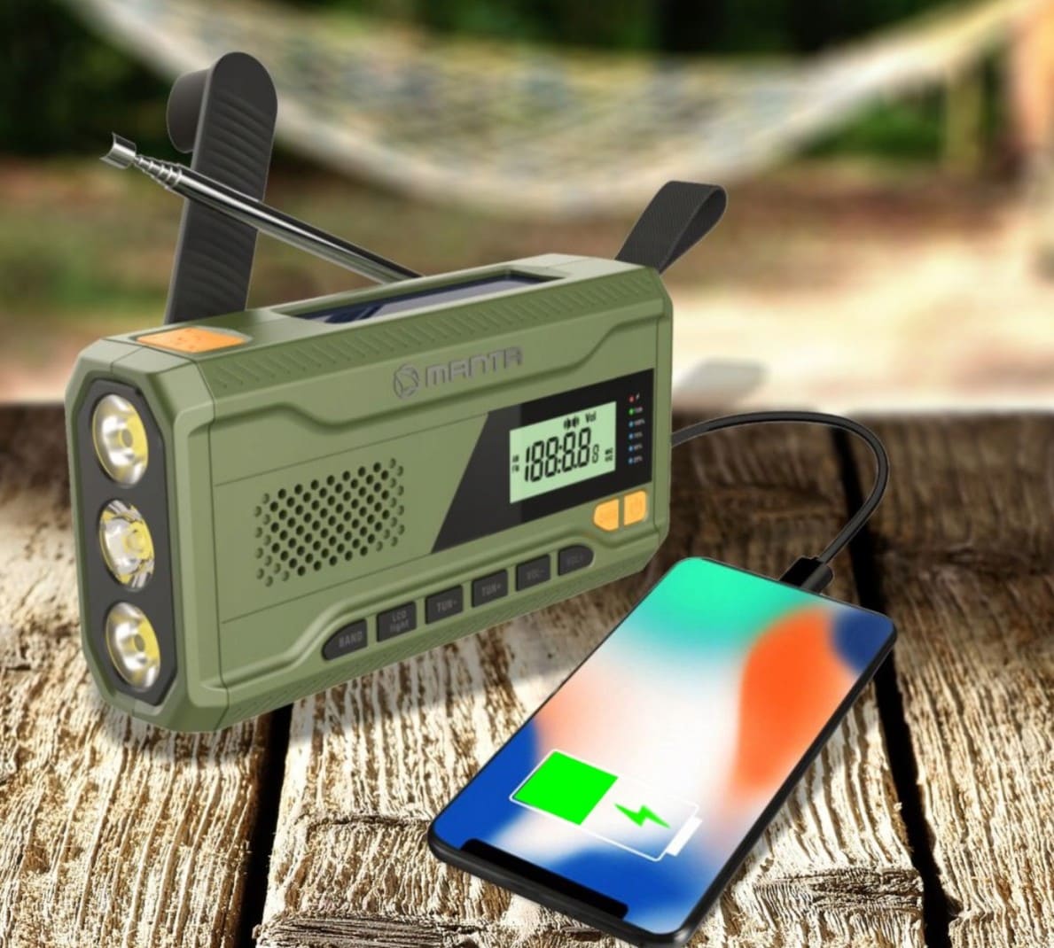 Emergency Radio 4500mAh AM/FM Dynamo Solar Panel Torch SOS Powerbank, Manta