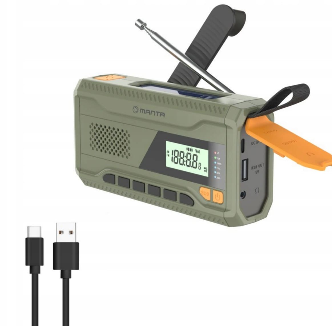 Emergency Radio 4500mAh AM/FM Dynamo Solar Panel Torch SOS Powerbank, Manta
