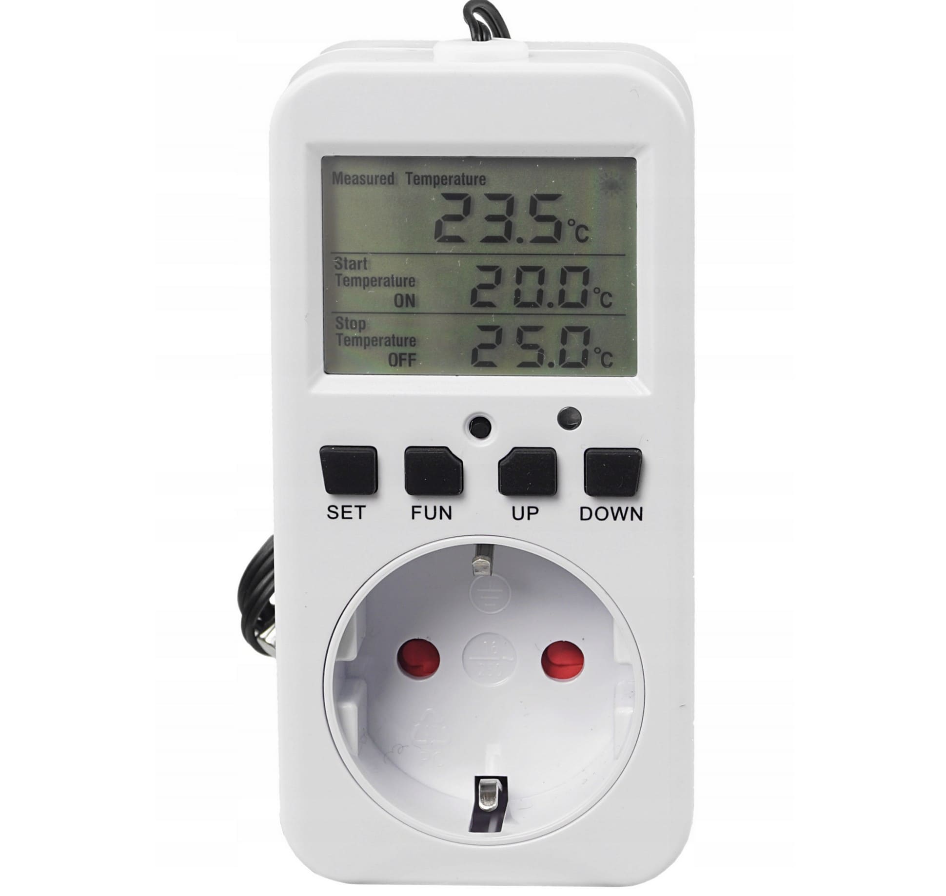 Termostat Frostvakter Digital Plug-in Schuko 230V 16A 3680W Timer -40°C till 120°C TES-GS-DE, Adelid