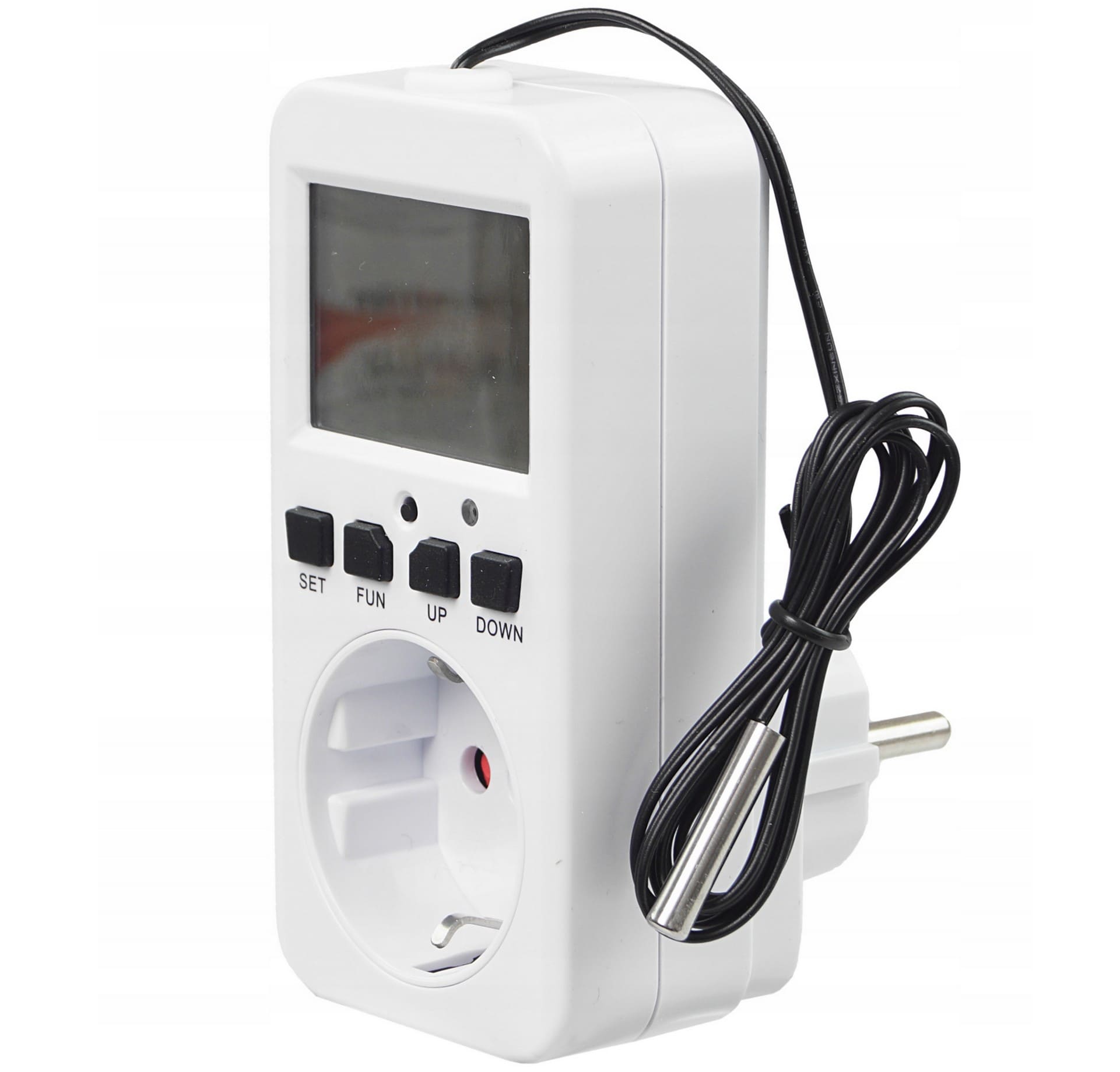 Termostat Frostvakter Digital Plug-in Schuko 230V 16A 3680W Timer -40°C till 120°C TES-GS-DE, Adelid