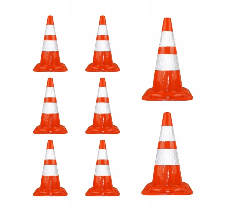 Soft Traffic Cone PVC 50cm 2 Reflective Bands 8-Pack, Road Cone Worksite
