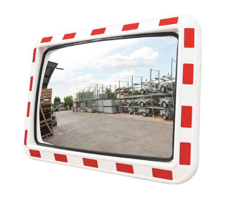 Rectangular Traffic Mirror U-18b 600x400mm Acrylic White/Red Frame Pipe Bracket 2"