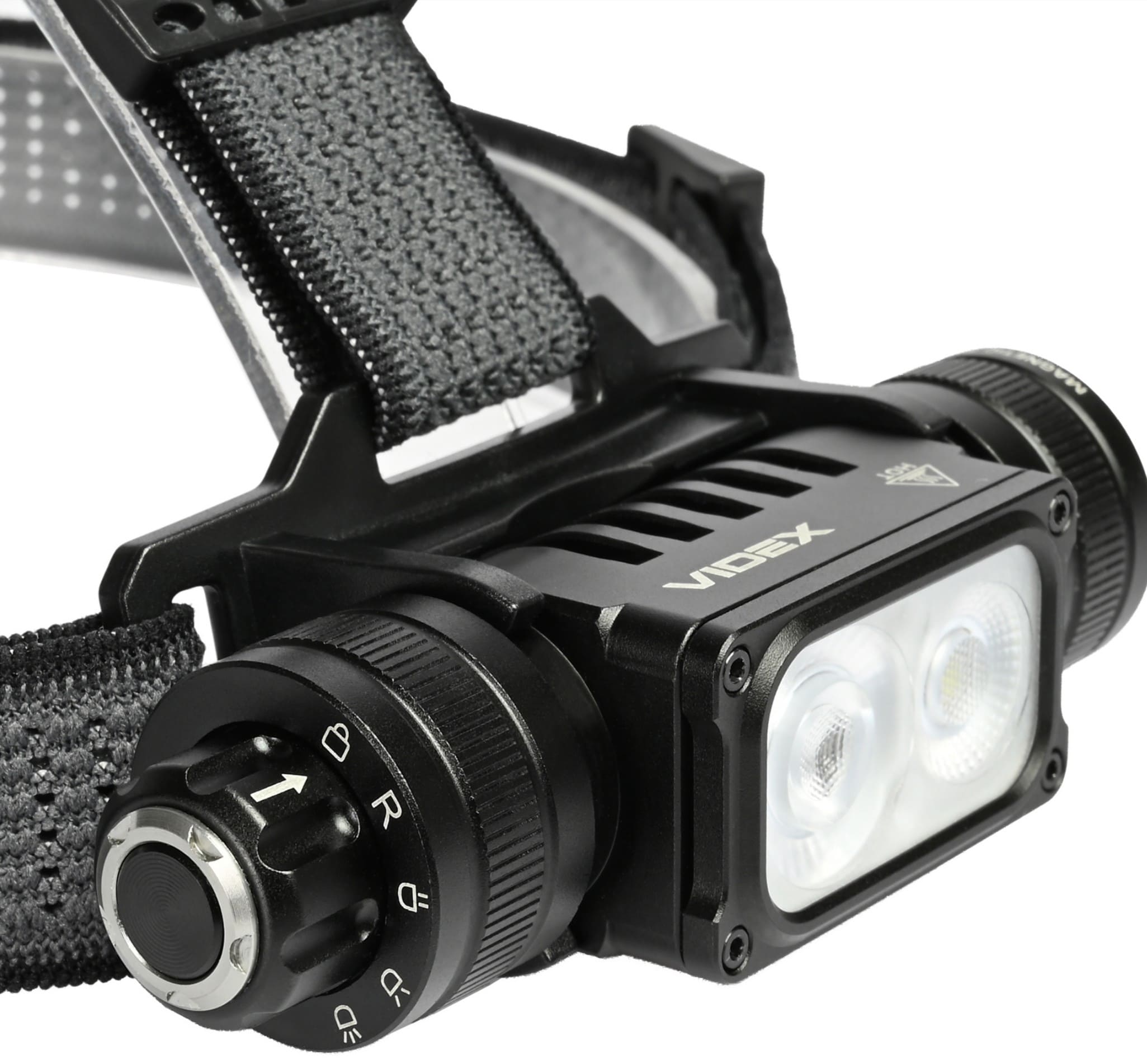 Headlamp LED 2000lm 20W+10W IP67 Touch Sensor USB-C 10 Modes Red Light Magnetic Base Aluminium, Videx