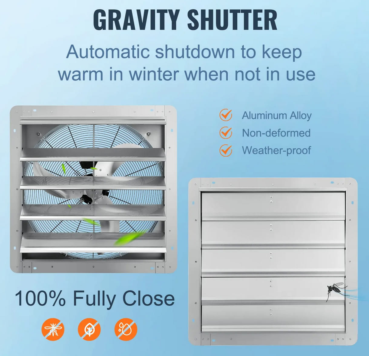 Industrial Wall Exhaust Fan 610mm Aluminium 4800m³/h 1400 RPM 115W EF-24-AC2, Vevor