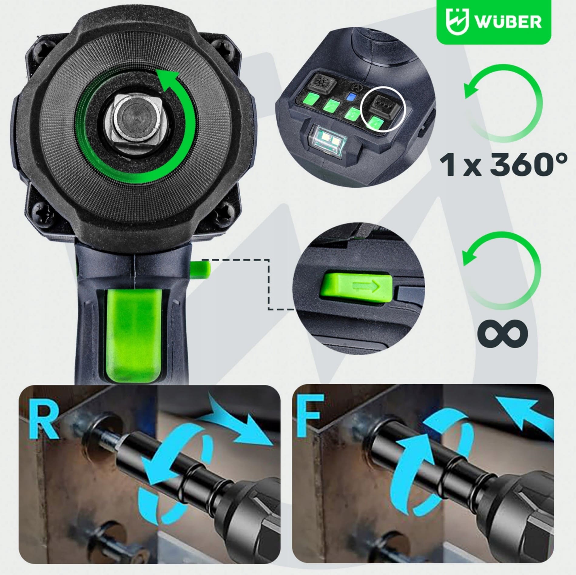 Mutterdragare Batteridriven 600 Nm 20V Borstlös 1/2" Set med Batteri 4.0 Ah och Laddare, Wuber