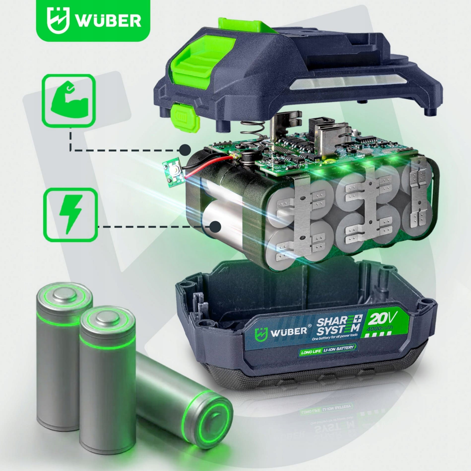 Mutterdragare Batteridriven 600 Nm 20V Borstlös 1/2" Set med Batteri 4.0 Ah och Laddare, Wuber