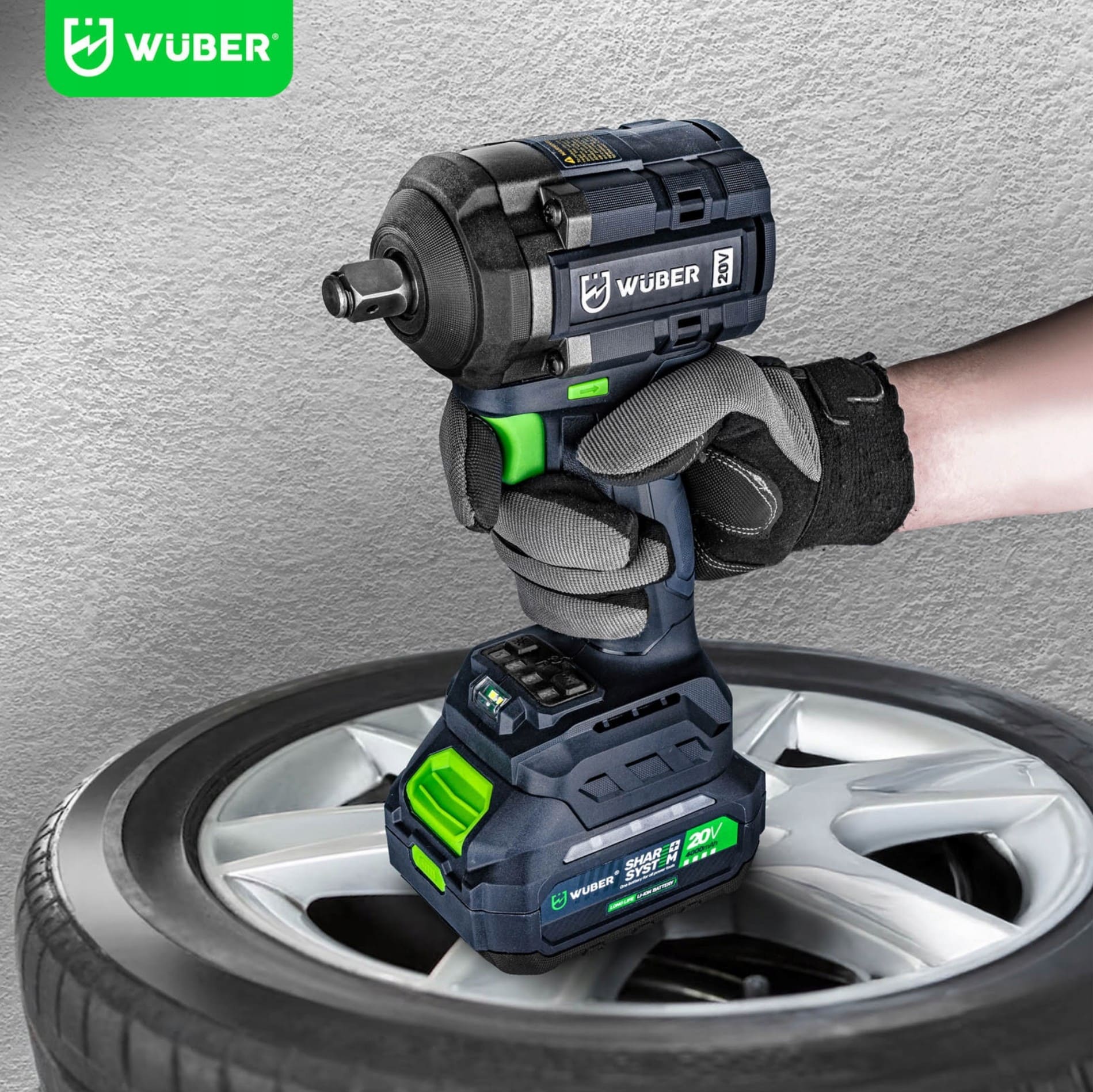 Mutterdragare Batteridriven 600 Nm 20V Borstlös 1/2" Set med Batteri 4.0 Ah och Laddare, Wuber