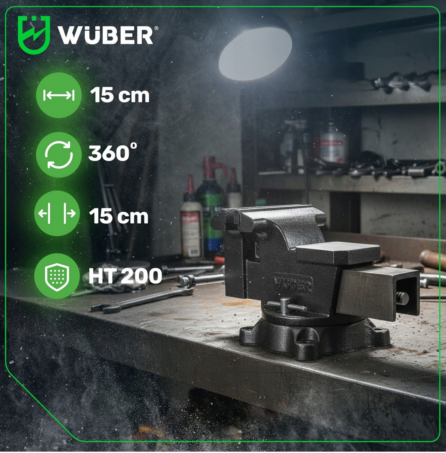 Bench Vice 150 mm/6 Rotating 360° with Anvil, HT200 Cast Iron 13.8 kg, Wuber W50003