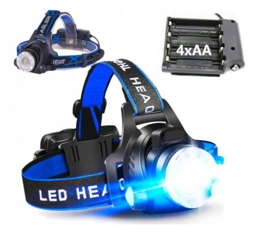 Headlamp LED 600lm 300m Range Zoom 3 Modes Water-Resistant Aluminium 90° Angle (for 4 x AA batteries), Esperanza