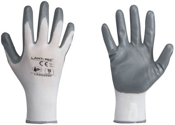 Gloves Nitrile Grey-White L220311P, 12 Pairs, 11 , CE, LAHTI