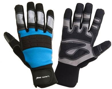 Handskar för mekaniker, st. 10, svart-blå, med reflex, spandex, PVC, CE, EN 420, LAHTI PRO L2807