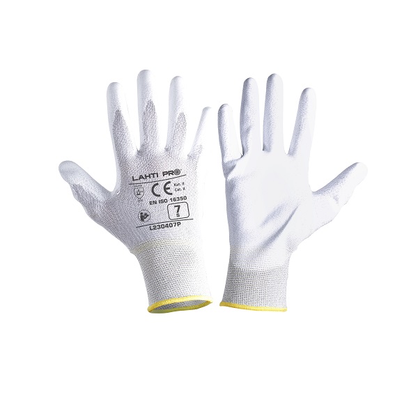 Gloves Pu Antistat. White L230409P, (Butiksförp.), 9 , CE, LAHTI