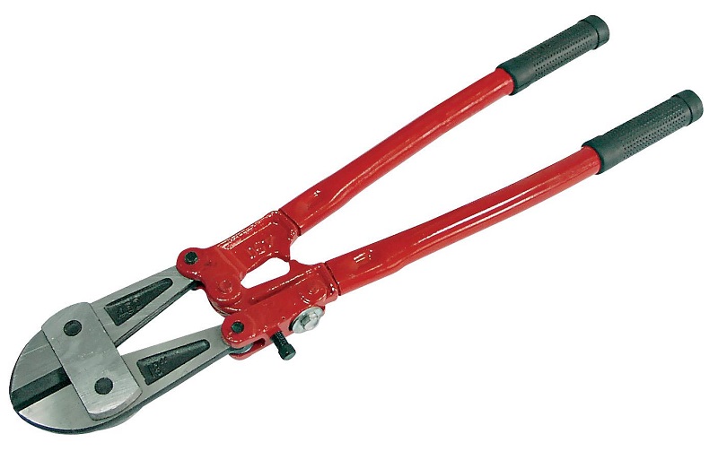 Bolt Cutter. Drop Forged Jaws. Tubular Steel Handless Painted Red with Black Rubber Hand Sleeves. Adjusting Screw for Regulation of Strenght of Cutting. Size 600 mm.
